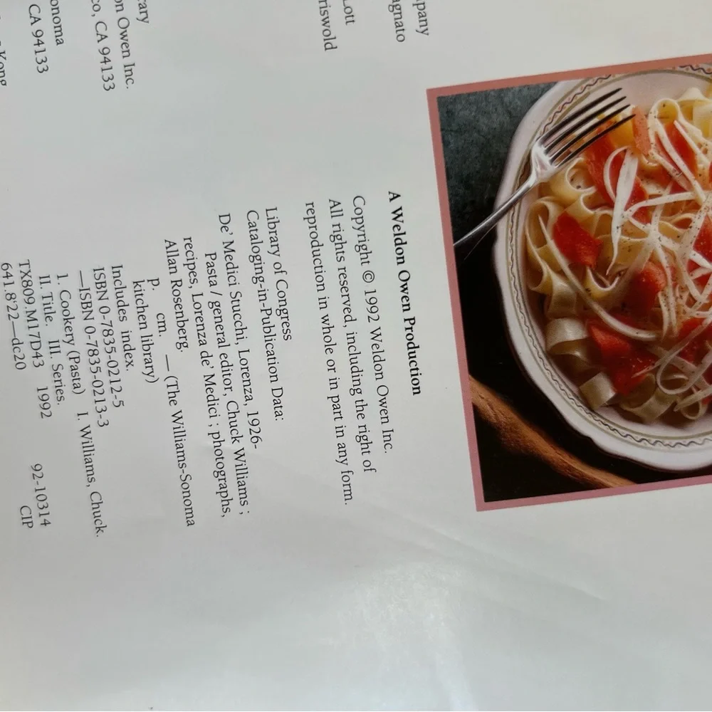 Vintage Retro 1990s Williams Sonoma Hardcover Pasta Cookbook